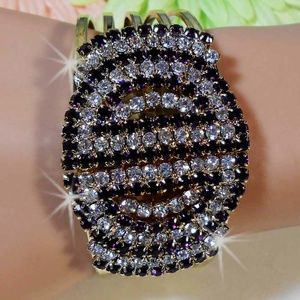 Black Amethyst & CZ Hinged Bangle Bracelet B